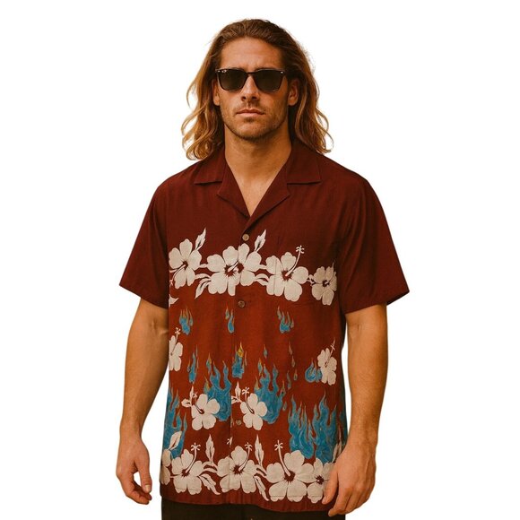 Vintage 90's Uluwatu Men's Hawaiin Aloha Button-Down Short Sleeve Shirt M - Picture 1 of 9